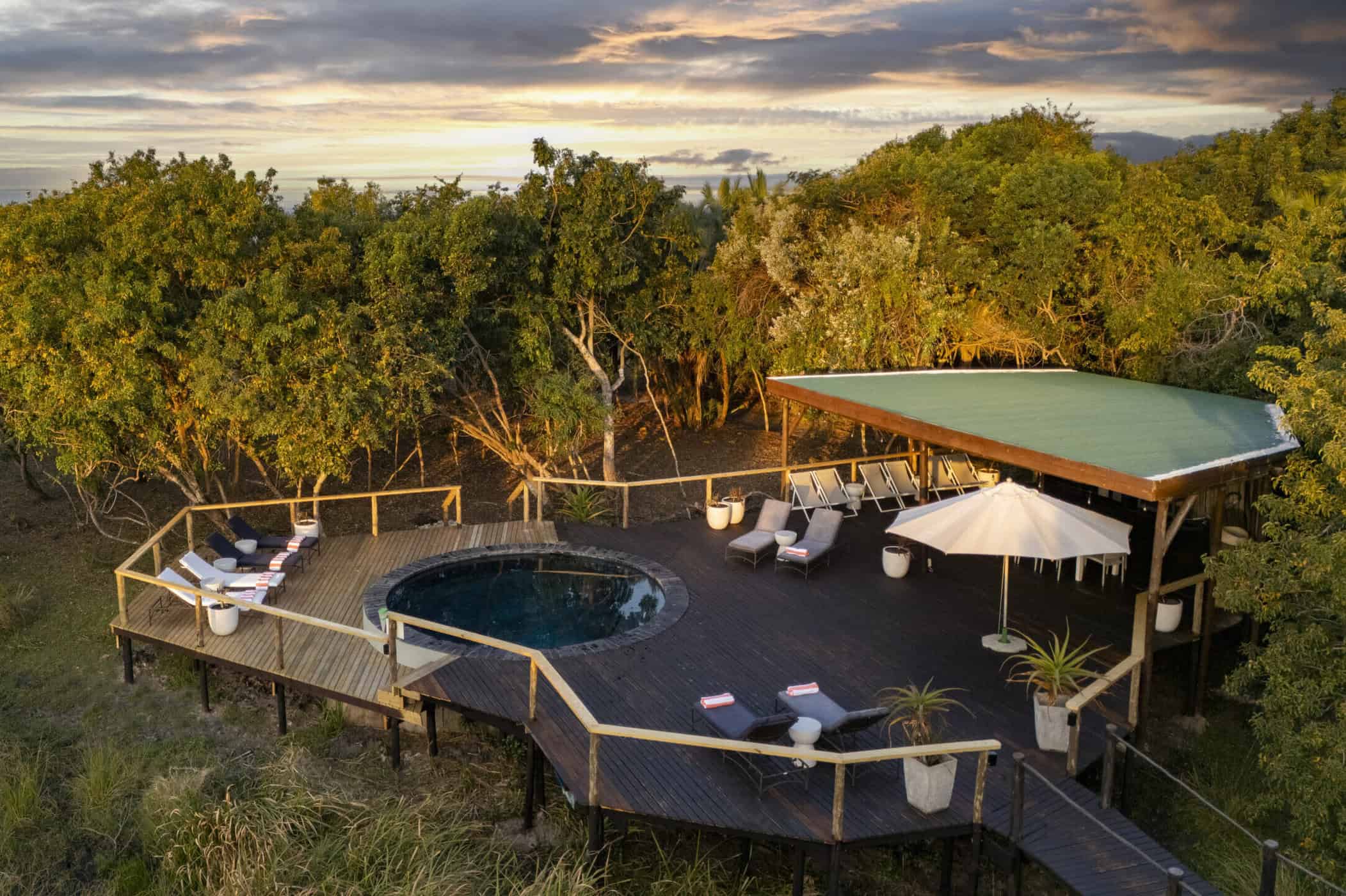 aerial photo of pool and loungers