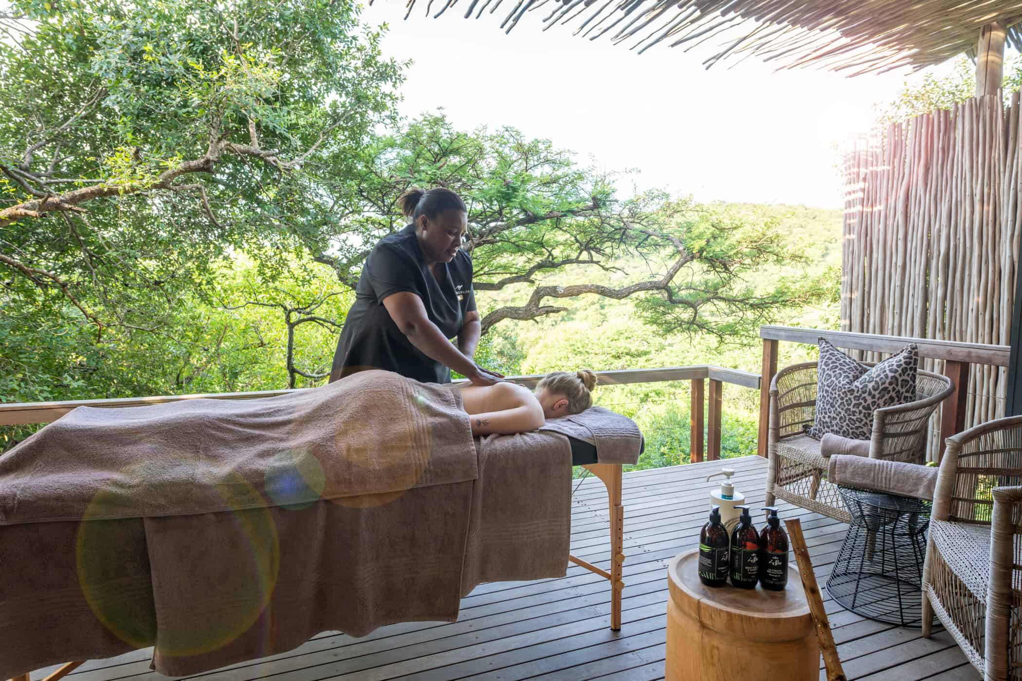 massage on the balcony of lodge