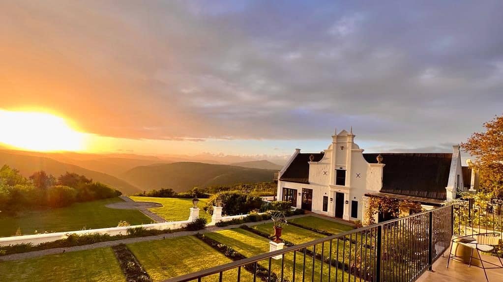 sunset over fairview house grounds