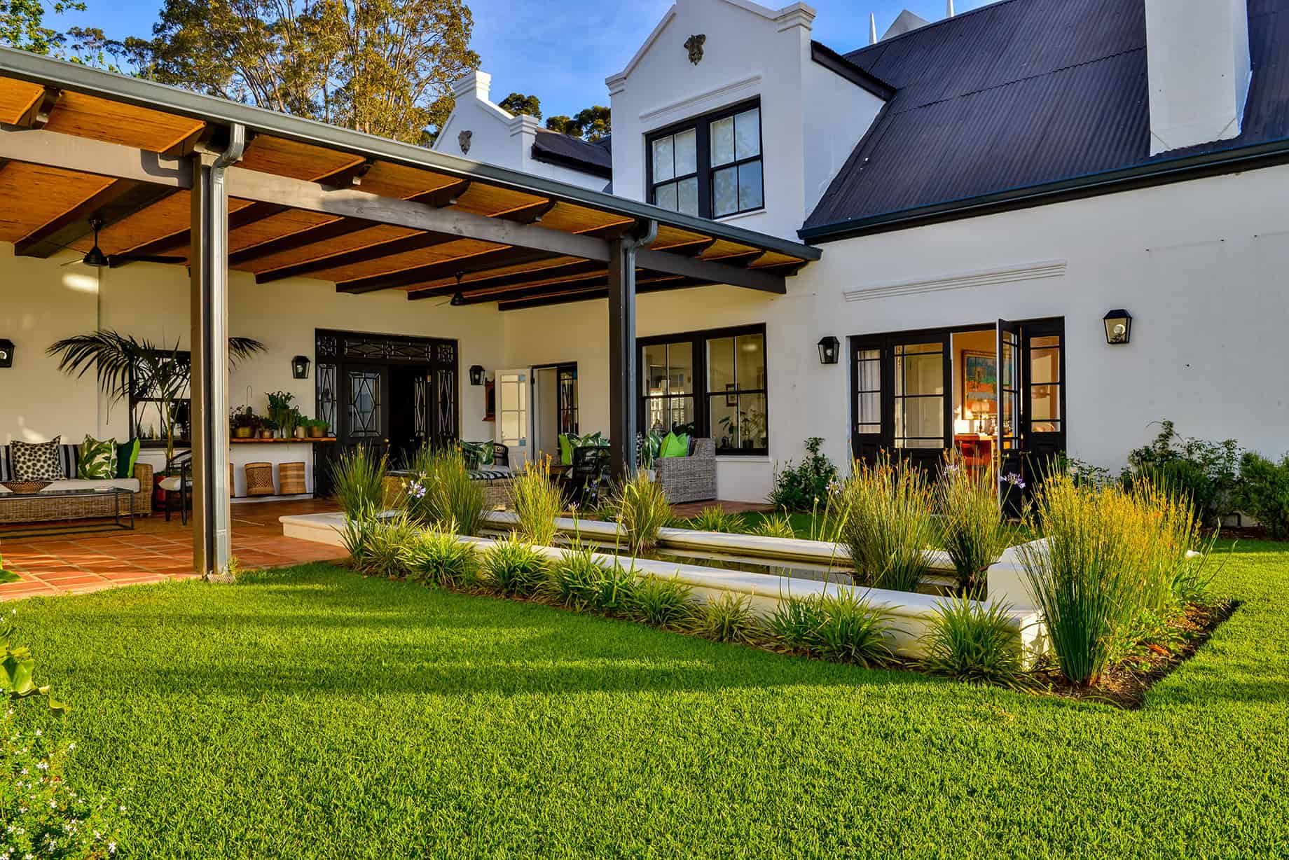 veranda with small pond