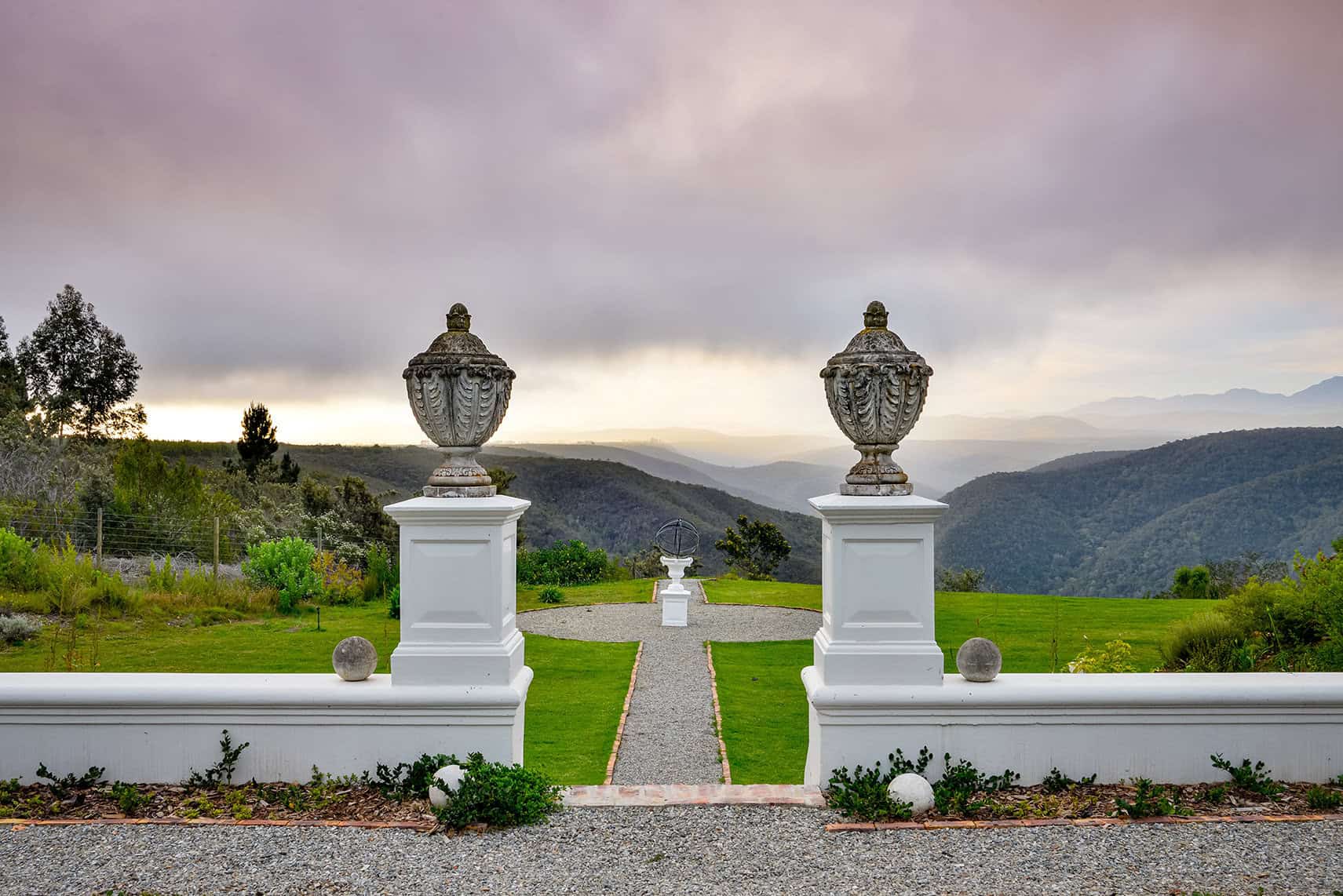 Fairview house walkway, with rolling hills