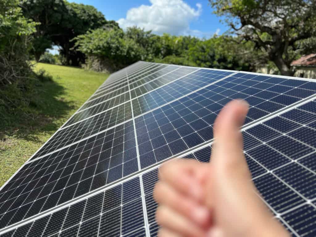 long line of solar panels